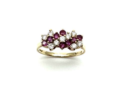 9ct Yellow Gold Ruby & CZ Cluster Ring