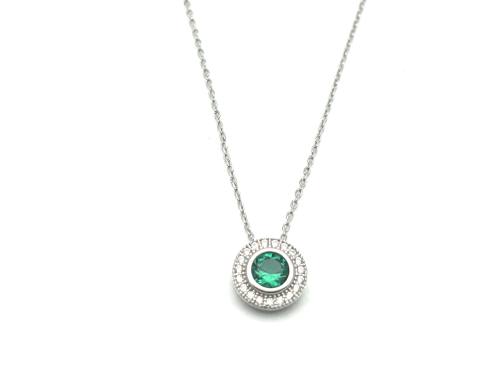 Silver Green CZ Cluster Pendant & Chain