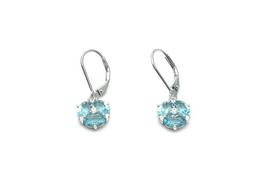 Silver Pale Blue & Clear CZ Lily Drop Earrings