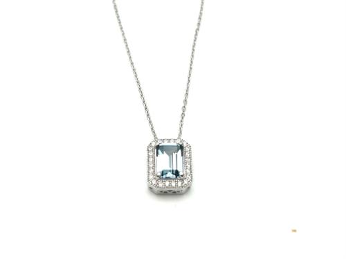 Silver Blue & Clear CZ Oblong Necklet 16-18 Inch