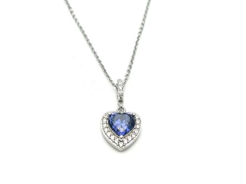 Silver Purple & Clear Heart Pendant & Anchor Chain