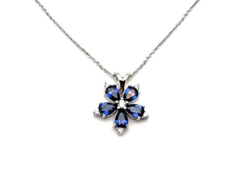 Silver CZ Flower Necklet 16-18 Inch