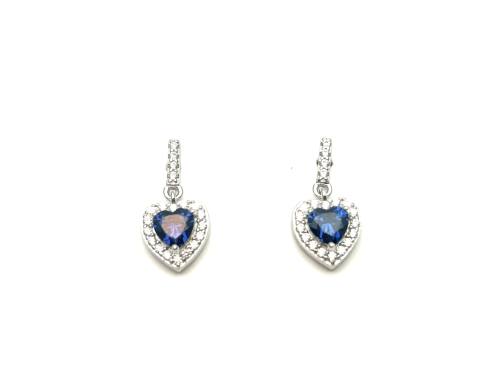 Silver Purple & Clear Heart Drop Earrings 17mm