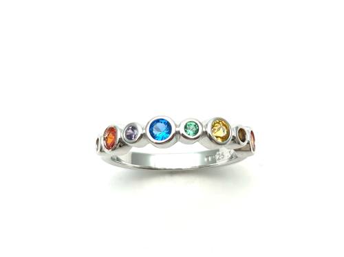 Silver Multi Coloured Bubble Ring Size N