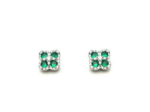 Silver Green & Clear CZ Clover Earrings 10mm