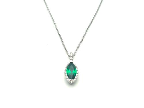 Silver Green & Clear CZ Marquise Pendant & Chain