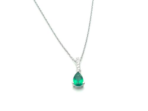 Silver Green & Clear CZ Tear Drop Pendant & Chain