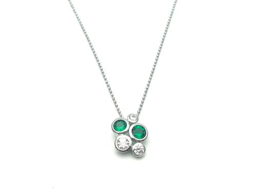 Silver Green CZ Bubble Cluster Pendant & Chain