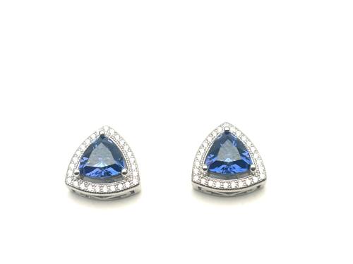 Silver Purple & Clear CZ Triangular Stud Earrings