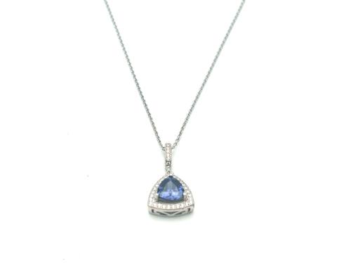 Silver Purple CZ Tiangular Pendant & Chain