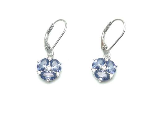 Silver Purple CZ Lily Flower Drop Earrings