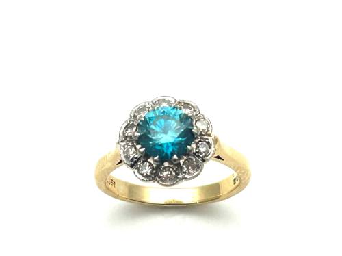 18ct Blue Zircon & Diamond Cluster Ring