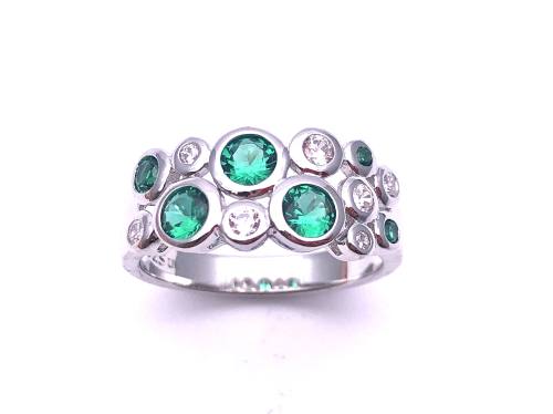 Silver Green & Clear CZ Bubble Ring