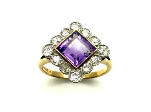 18ct Gold Amethyst & Diamond Ring