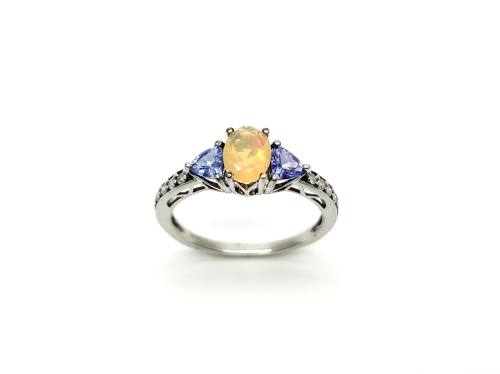 9ct Opal, Tanzanite & Diamond Ring