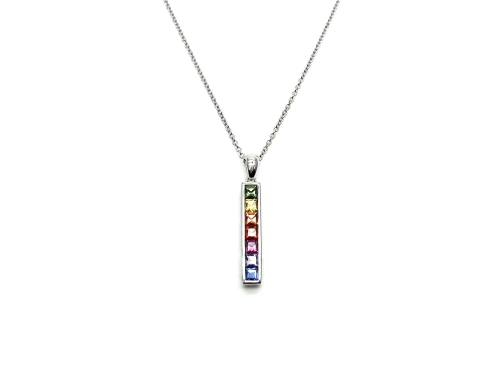 18ct White Gold Multi Sapphire Pendant & Chain