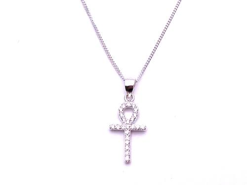 Silver CZ Ankh Necklet 18 Inch