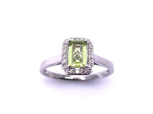 9ct White Gold Peridot & Diamond Halo Ring