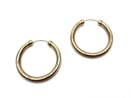 9ct Yellow Gold Patterned Hoop Earrings