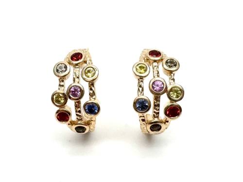 9ct Yellow Gold Multi Sapphire Hoop Earrings