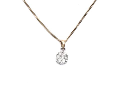 9ct Diamond Cluster Pendant & Chain