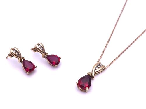 9ct Synthetic Ruby & Diamond Set