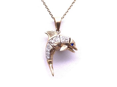 9ct Gold CZ Dolphin Pendant & Chain