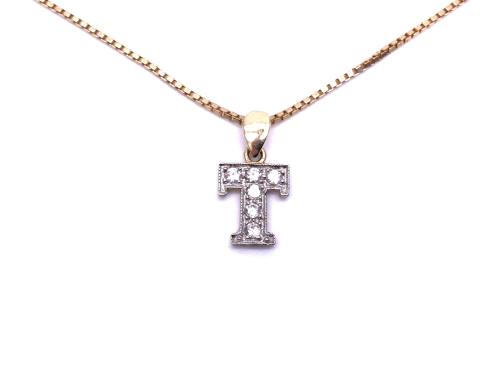 9ct Gold Initial 'T' Pendant & Chain