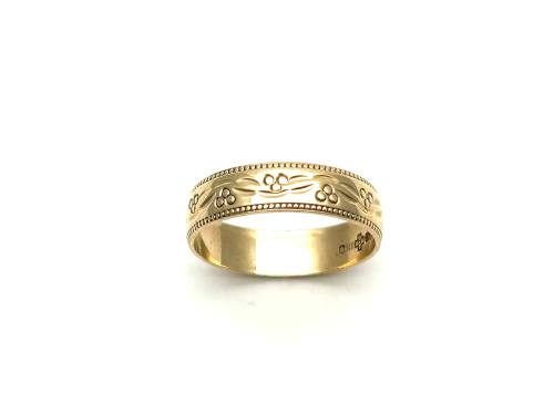 9ct Yellow Gold Patterned Wedding Ring