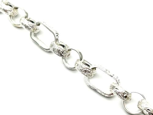 Silver Patterned Belcher Bracelet 9 Inch