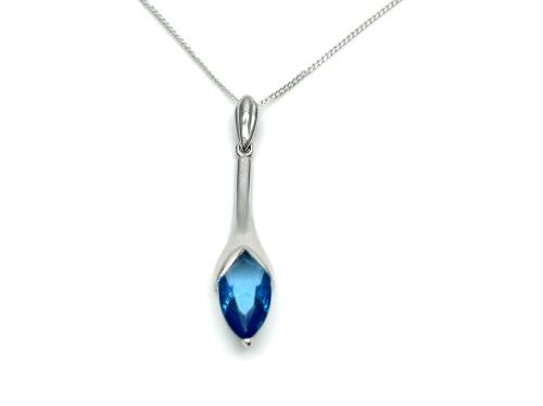 Silver Blue CZ Pendant & Chain