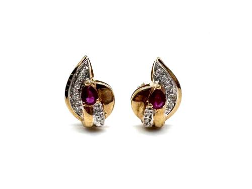 9ct Yellow Gold Ruby & Diamond Earrings