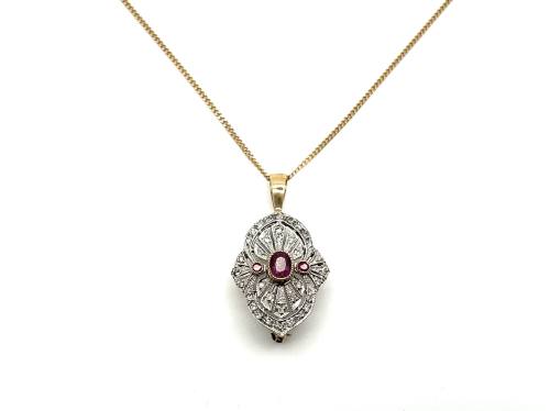 9ct Yellow Gold Ruby & Diamond Pendant