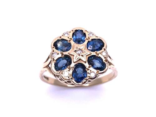 9ct Yellow Gold Sapphire & Diamond Ring