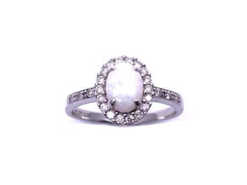 9ct White Gold Opal & Diamond Ring