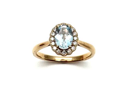 9ct Yellow Gold Aquamarine & Diamond Cluster Ring