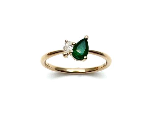 9ct Yellow Gold Emerald & Diamond Toi Et Moi Ring