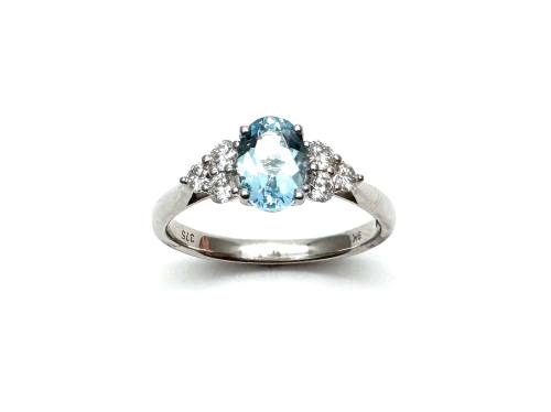 9ct White Gold Aquamarine & Diamond Ring