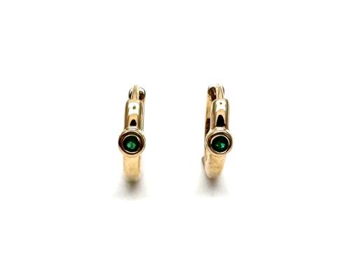 9ct Yellow Gold Emerald Huggie Hoop Earrings