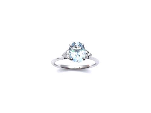 9ct White Gold Aquamarine & Diamond Ring