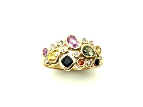 9ct Yellow Gold Multi Sapphire & Diamond Ring