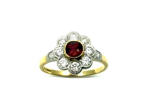 18ct Yellow Gold Ruby & Diamond Cluster Ring 0.60c