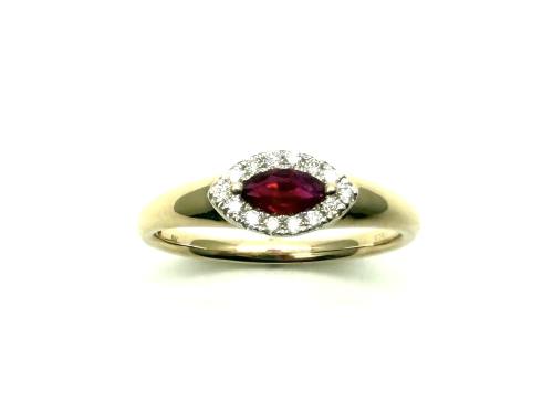 9ct Yellow Gold Ruby & Diamond Halo Ring