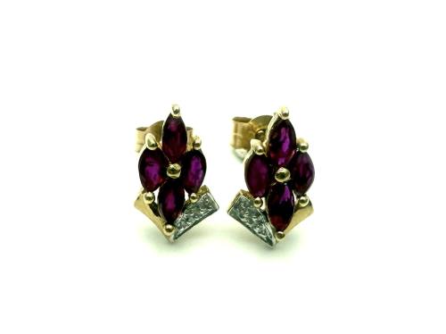 9ct Yellow Gold Ruby & Diamond Stud Earrings