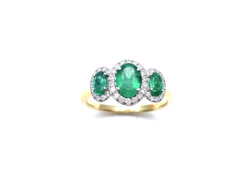 18ct Yellow Gold Emerald & Diamond Halo Ring