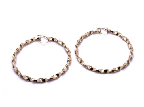 9ct Yellow Gold Twist Hoop Earrings 60mm