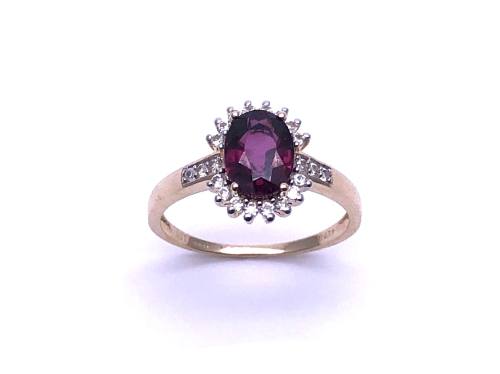 9ct Rhodolite Garnet & Zircon Halo Ring