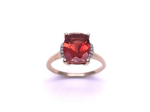 9ct Red Andesine & Diamond Ring