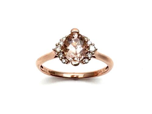 9ct Rose Gold Morganite & Diamond Half Halo Ring