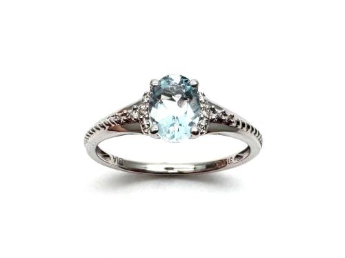 9ct White Gold Aquamarine & Diamond Ring